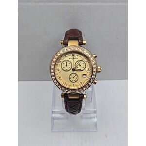 Tommy Bahama Womens Swiss Quartz Crystal Bezel Brown Leather Watch New Battery